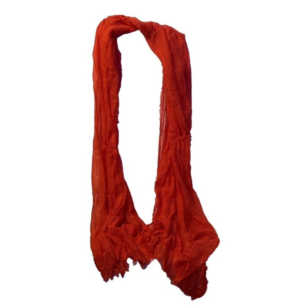 Redish Orange Scarf with Sequin Embelishments Frayed Edges 75 x 26 Festive